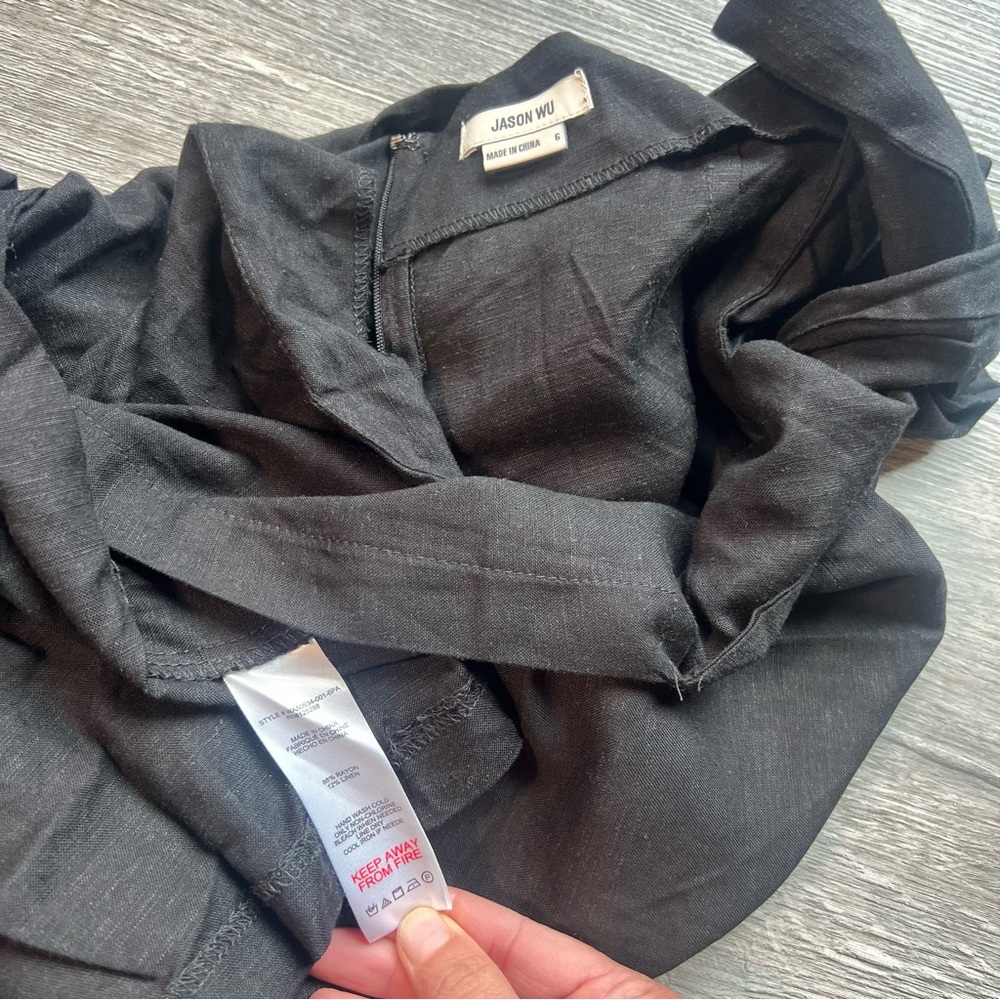 Jason Wu black faux wrap midi skirt linen lined slit tie‎ NWOT Size 6 - Picture 2 of 11